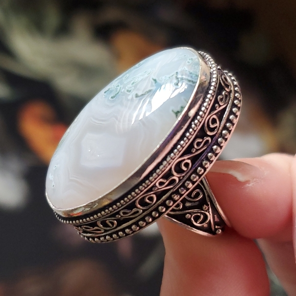 New Huge Moss Agate 925 Silver Statement Ring. - Picture 16 of 16